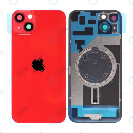 Apple iPhone 14 Plus - Sklo Zadného Housingu + Sklíčko Kamery + Kovový Pliešok + Magsafe Magnet (Red)