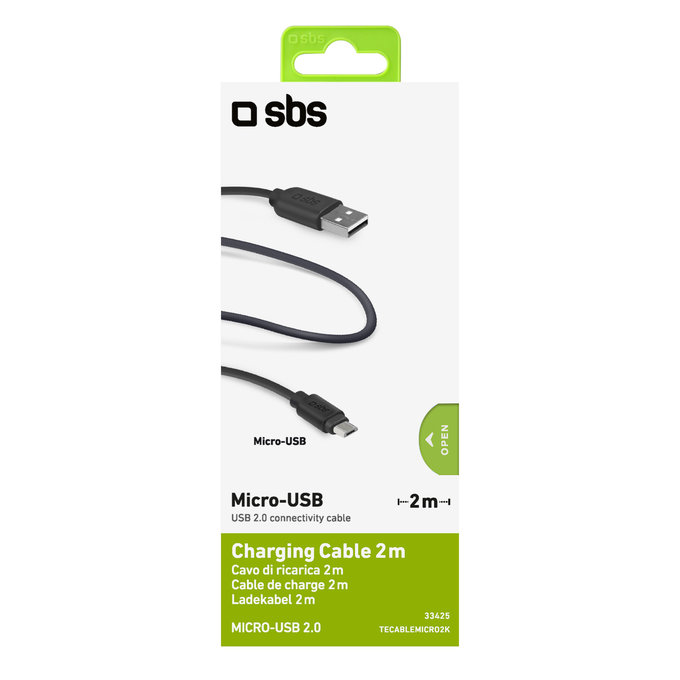 SBS - Micro-USB / USB Kábel (2m), čierna
