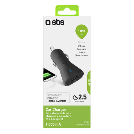 SBS - Autonabíjačka USB, 1A, čierna