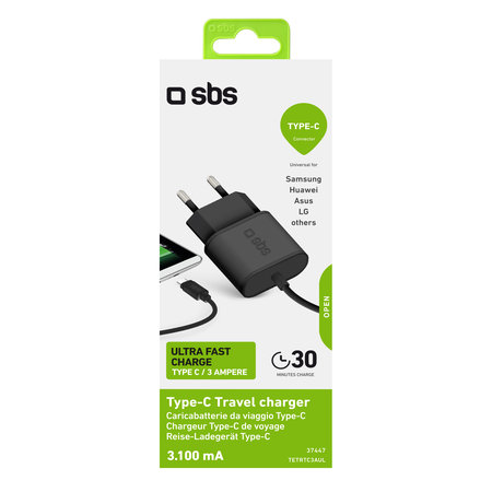 SBS - 10W Nabíjací Adaptér s USB-C, čierna