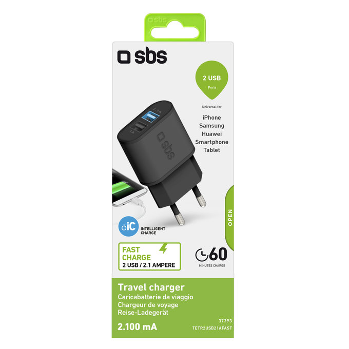 SBS - 10W Nabíjací Adaptér 2x USB, čierna