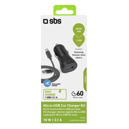 SBS - Autonabíjačka USB + Kábel USB / Micro-USB, čierna