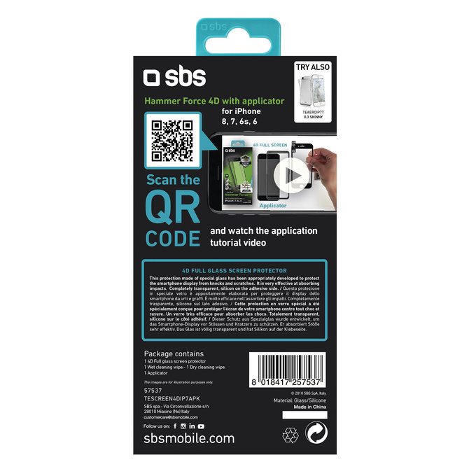 SBS - Tvrdené Sklo 4D Full Glass pre iPhone 6, 6s, 7, 8, SE 2020 a SE 2022, čierna