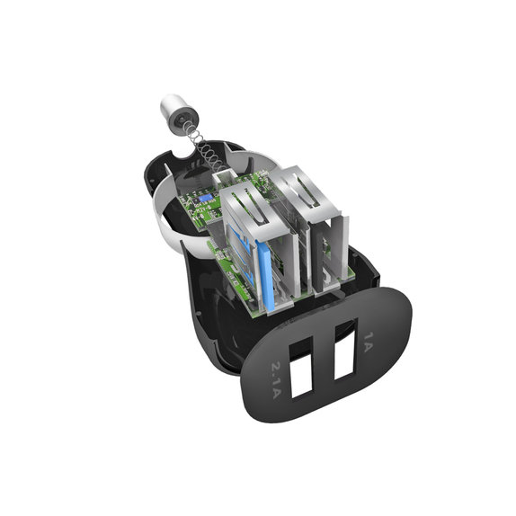SBS - Autonabíjačka 2x USB + Kábel USB / USB-C, čierna