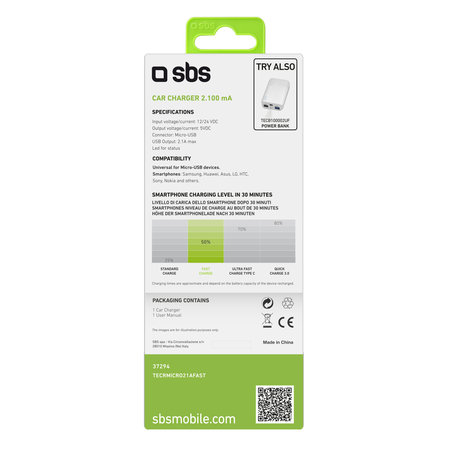 SBS - Autonabíjačka Micro-USB, 2.1A, čierna