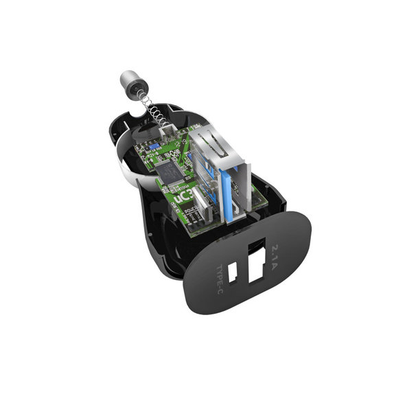 SBS - Autonabíjačka USB, USB-C, 2.1A, 3A, čierna