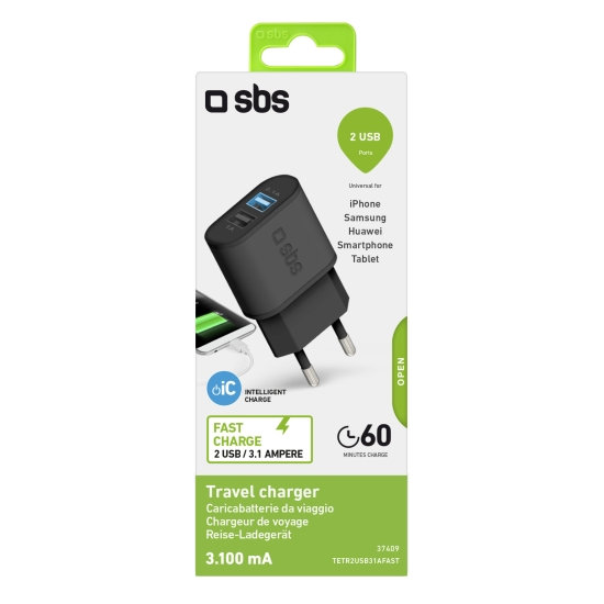 SBS - 10W Nabíjací Adaptér 2x USB, čierna