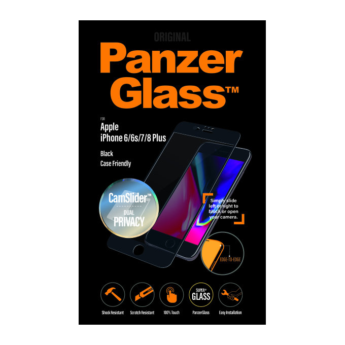 PanzerGlass - Tvrdené sklo Privacy Case Friendly CamSlider pre iPhone 8/7/6s/6 Plus , čierna