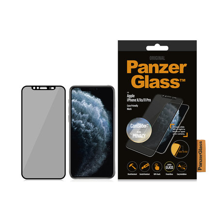 PanzerGlass - Tvrdené Sklo Case Friendly CamSlider Privacy pre iPhone X, XS a 11 Pro, black