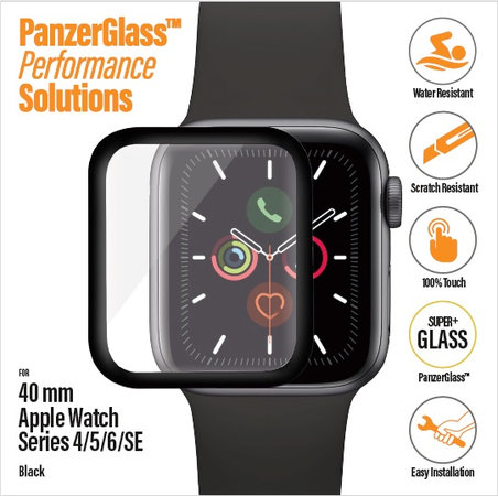PanzerGlass - Tvrdené Sklo Full Silicone pre Apple Watch Series 4, 5, 6, SE (1st gen) a SE (2nd gen) 40mm, čierna