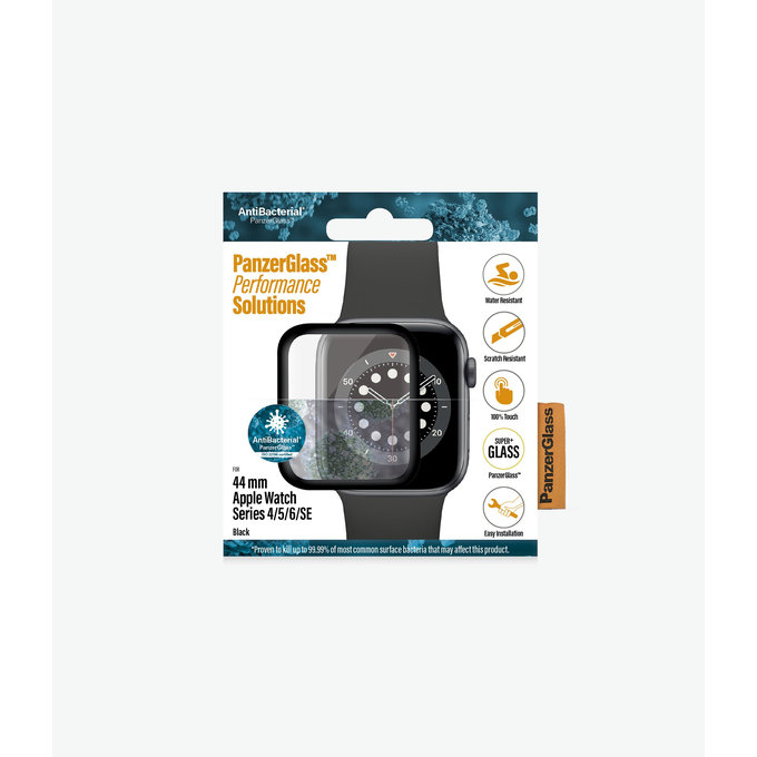 PanzerGlass - Tvrdené Sklo Full Silicone pre Apple Watch Series 4, 5, 6, SE (1st gen) a SE (2nd gen) 44mm, čierna