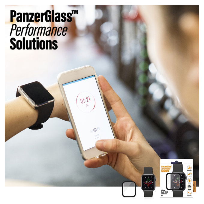 PanzerGlass - Tvrdené Sklo Full Silicone pre Apple Watch Series 4, 5, 6, SE (1st gen) a SE (2nd gen) 44mm, čierna