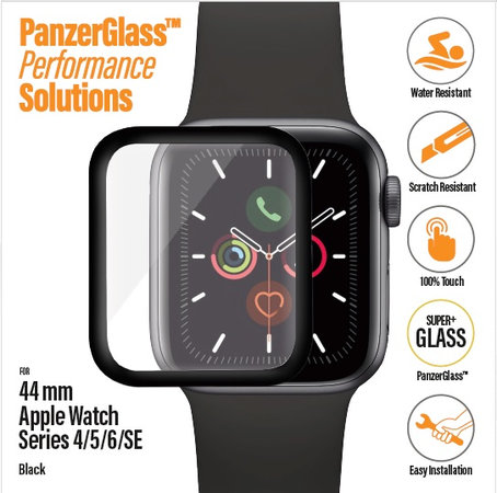 PanzerGlass - Tvrdené Sklo Full Silicone pre Apple Watch Series 4, 5, 6, SE (1st gen) a SE (2nd gen) 44mm, čierna
