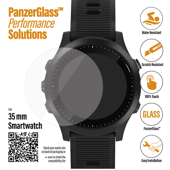 PanzerGlass - Univerzálne tvrdené sklo Flat Glass pre smartwatch (35 mm), transparentná