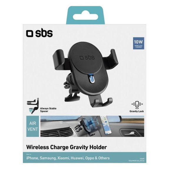 SBS - Držiak do Auta Gravity s Bezdrôtovým Nabíjaním, 10W, Qi, black