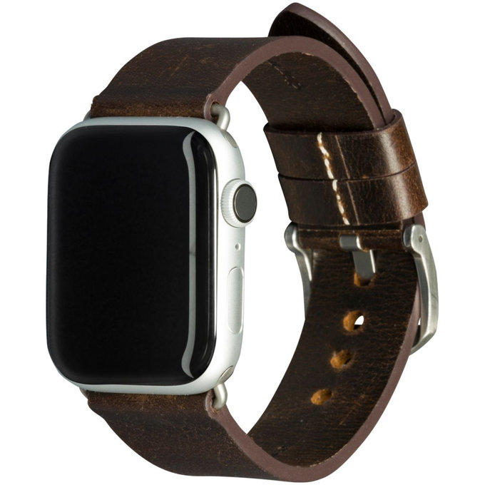 MODE - Kožený náramok Bornholm pre Apple Watch 44 mm, tmavohnedá/strieborná