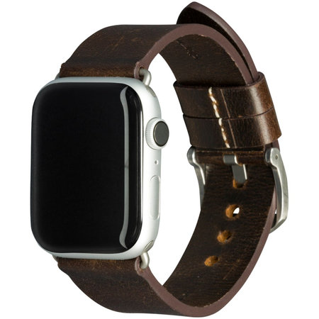MODE - Kožený náramok Bornholm pre Apple Watch 44 mm, tmavohnedá/strieborná