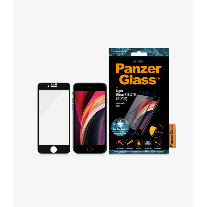 PanzerGlass - Tvrdené Sklo Case Friendly AB pre iPhone 6, 6s, 7, 8, SE 2020 a SE 2022, čierna