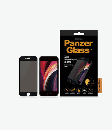 PanzerGlass - Tvrdené Sklo Privacy Case Friendly pre iPhone 6, 6s, 7, 8, SE 2020 a SE 2022, čierna