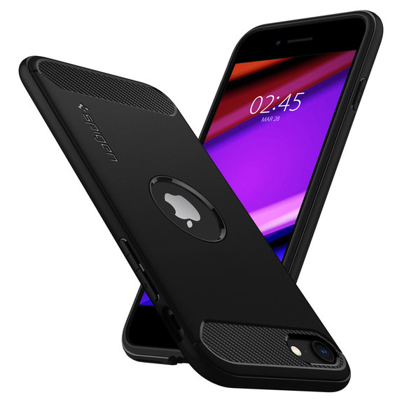 Spigen - Puzdro Rugged Armor pre iPhone SE 2020 & SE 2022, čierna