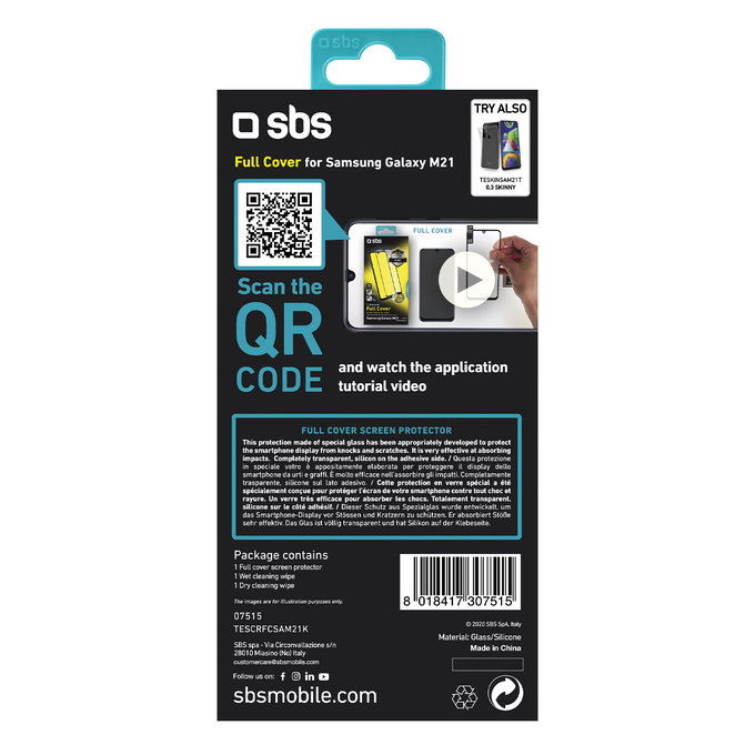 SBS - Tvrdené sklo Full Cover pre Samsung Galaxy M21, čierna