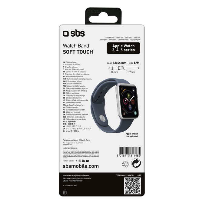 SBS - Náramok pre Apple Watch 44 mm, veľkosť S/M, modrá