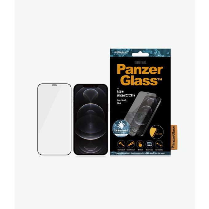 PanzerGlass - Tvrdené Sklo Case Friendly AB pre iPhone 12 a 12 Pro, čierna