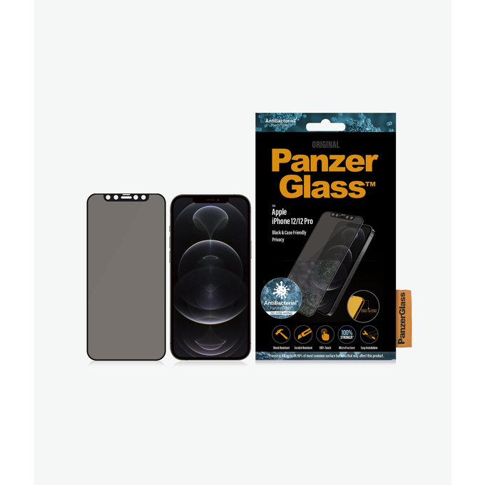 PanzerGlass - Tvrdené Sklo Privacy Case Friendly AB pre iPhone 12 a 12 Pro, čierna