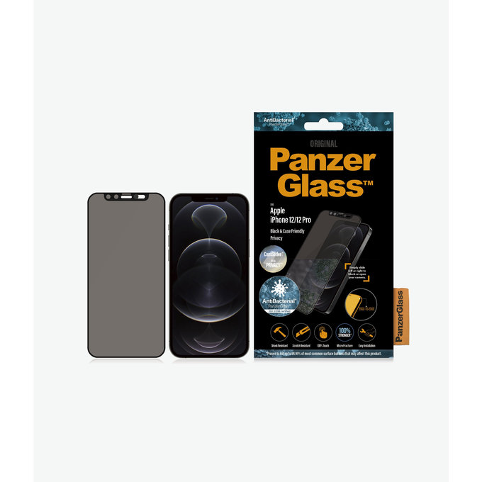 PanzerGlass - Tvrdené Sklo Privacy Case Friendly CamSlider AB pre iPhone 12 a 12 Pro, čierna