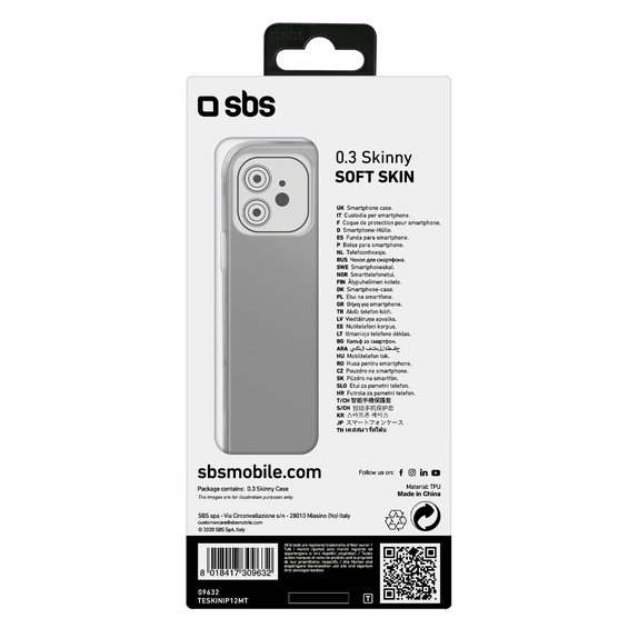 SBS - Puzdro Skinny pre iPhone 12 a 12 Pro, transparentná