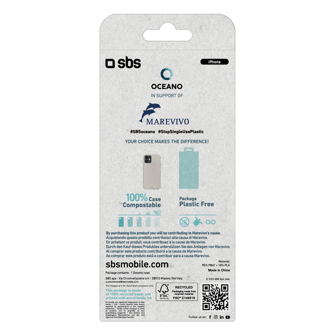 SBS - Puzdro Oceano pre iPhone 12 mini, 100% kompostovateľné, biela