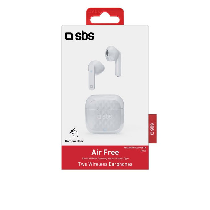 SBS - Bezdrôtové Slúchadlá TWS Air Free s Nabíjacím Puzdrom 250 mAh, white