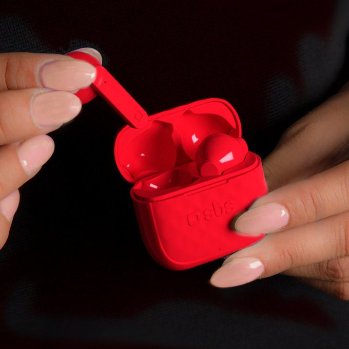SBS - Bezdrôtové Slúchadlá TWS Air Free s Nabíjacím Puzdrom 250 mAh, red