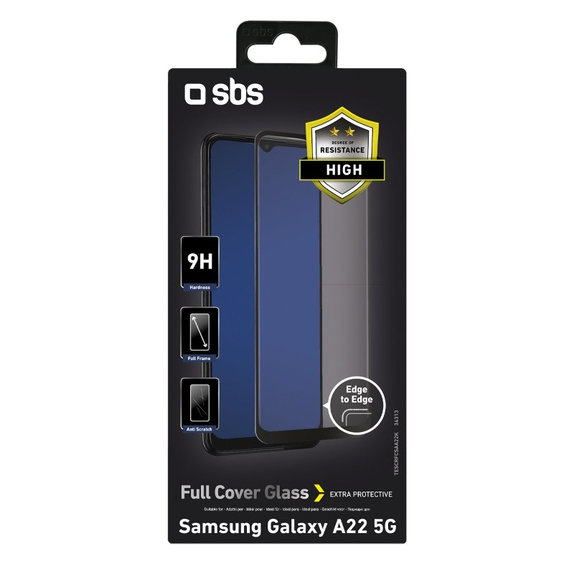 SBS - Tvrdené Sklo Full Cover pre Samsung Galaxy A22 5G, čierna
