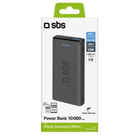 SBS - PowerBank 10 000 mAh, 2x USB, 2,1A, čierna