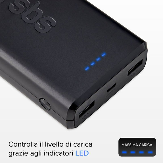 SBS - PowerBank 20 000 mAh, 2x USB, 2,1A, čierna