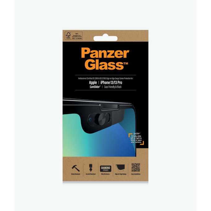 PanzerGlass - Tvrdené Sklo Case Friendly CamSlider AB pre iPhone 13, 13 Pro a 14, čierna