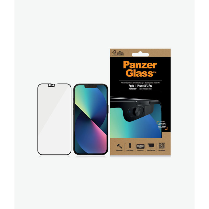 PanzerGlass - Tvrdené Sklo Case Friendly CamSlider AB pre iPhone 13, 13 Pro a 14, čierna