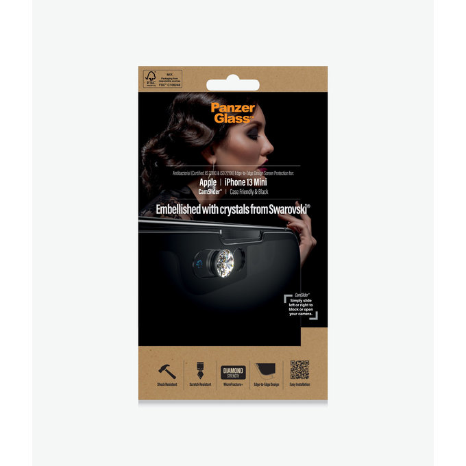 PanzerGlass - Tvrdené Sklo Case Friendly CamSlider Swarovski AB pre iPhone 13 mini, black