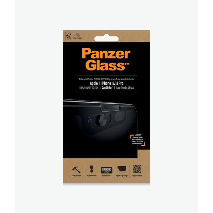 PanzerGlass - Tvrdené Sklo Case Friendly Privacy CamSlider AB pre iPhone 13, 13 Pro a 14, čierna