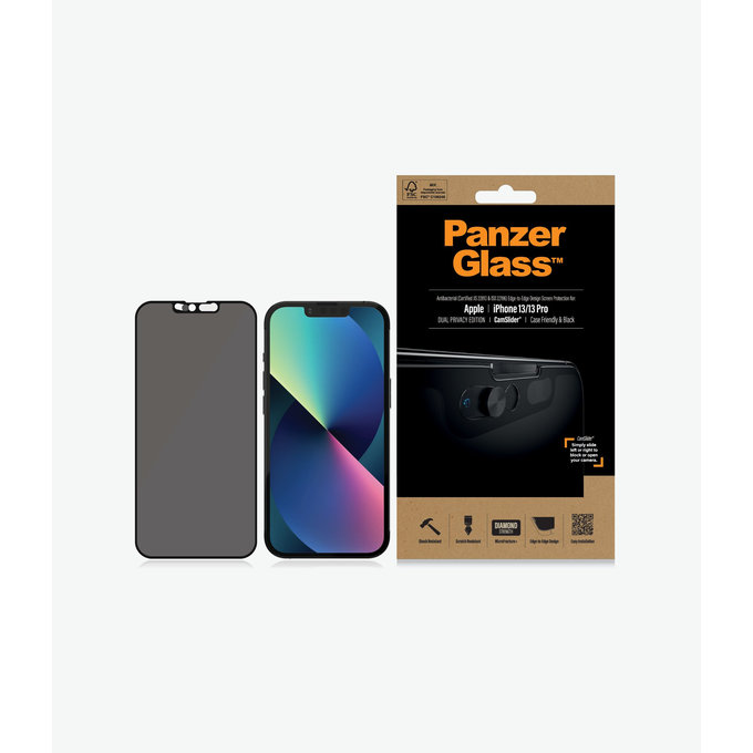 PanzerGlass - Tvrdené Sklo Case Friendly Privacy CamSlider AB pre iPhone 13, 13 Pro a 14, čierna