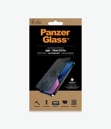 PanzerGlass - Tvrdené Sklo Case Friendly Privacy AB pre iPhone 13, 13 Pro, 14 a 16e, čierna