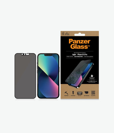 PanzerGlass - Tvrdené Sklo Case Friendly Privacy AB pre iPhone 13, 13 Pro, 14 a 16e, čierna