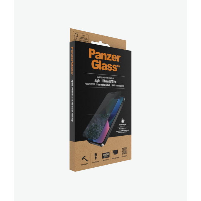 PanzerGlass - Tvrdené Sklo Case Friendly Privacy AB pre iPhone 13, 13 Pro, 14 a 16e, čierna