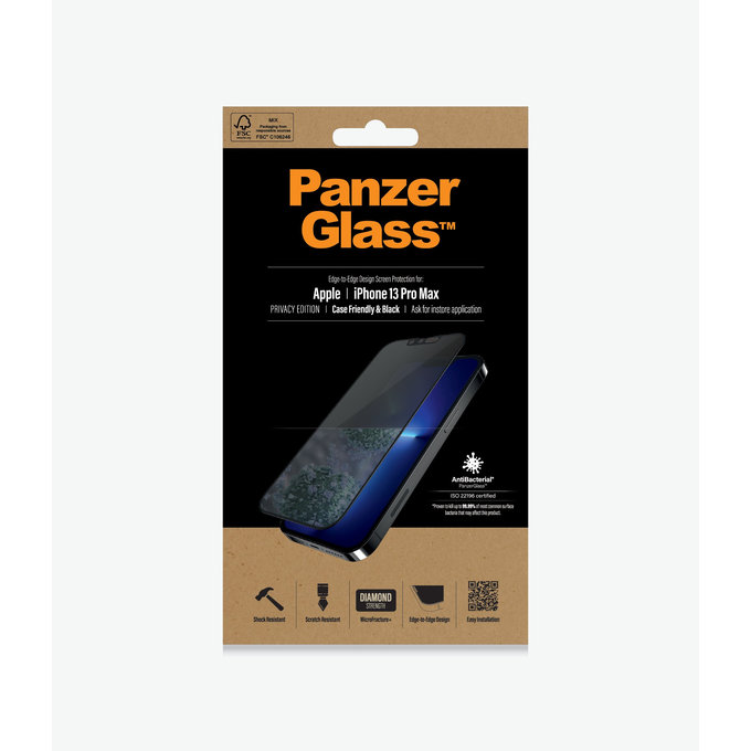 PanzerGlass - Tvrdené Sklo Case Friendly Privacy AB pre iPhone 13 Pro Max a 14 Plus, čierna