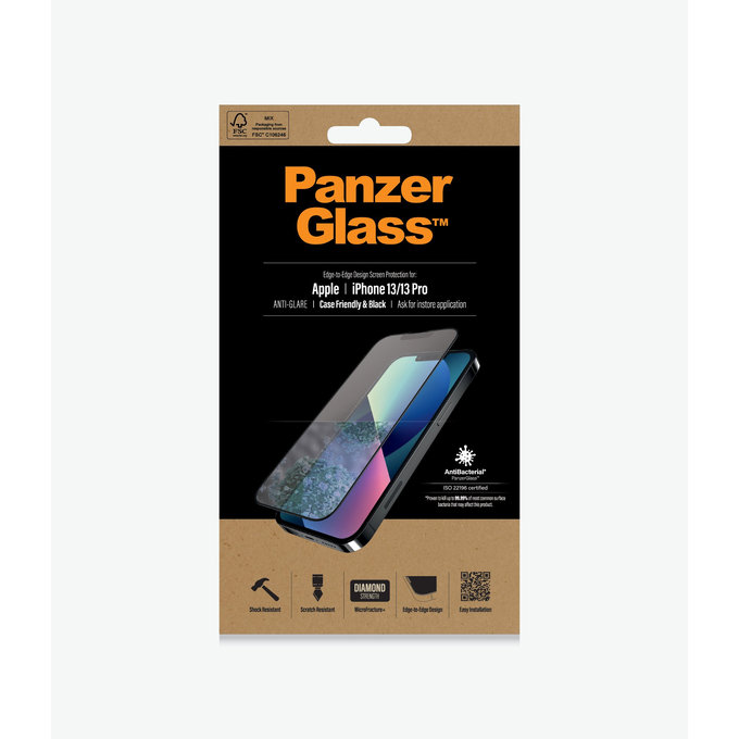 PanzerGlass - Tvrdené Sklo Case Friendly Anti-Glare AB pre iPhone 13, 13 Pro a 14, black