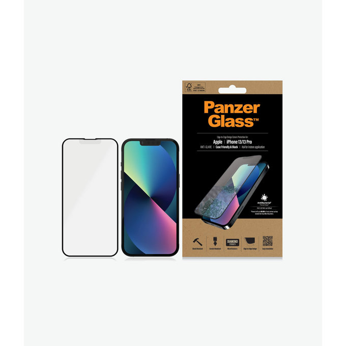 PanzerGlass - Tvrdené Sklo Case Friendly Anti-Glare AB pre iPhone 13, 13 Pro a 14, black