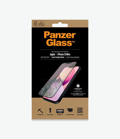 PanzerGlass - Tvrdené Sklo Case Friendly Anti-Bluelight AB pre iPhone 13 mini, čierna