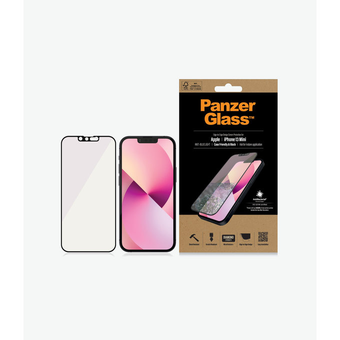 PanzerGlass - Tvrdené Sklo Case Friendly Anti-Bluelight AB pre iPhone 13 mini, čierna