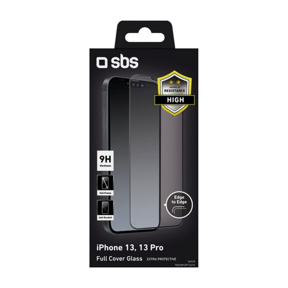 SBS - Tvrdené sklo Full Cover pre iPhone 13, 13 Pro, 14 a 16e, čierna